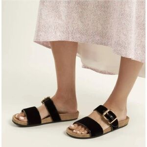 Prada | Black Velvet Double Strap Sandals Size; 36